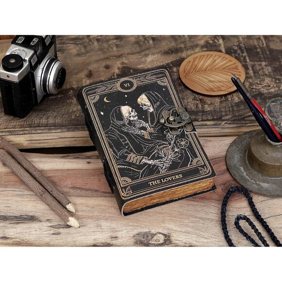 Women  Book of Spells Leather Journal Deckle Edge Paper Grimoire Printed Journal - Picture 2 of 4